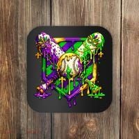 Mardi Gras Baseball Bat Ice Cream Drip Coaster thumb 0
