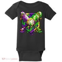 Mardi Gras Baseball Bat Ice Cream Drip Baby Bodysuit thumb 0