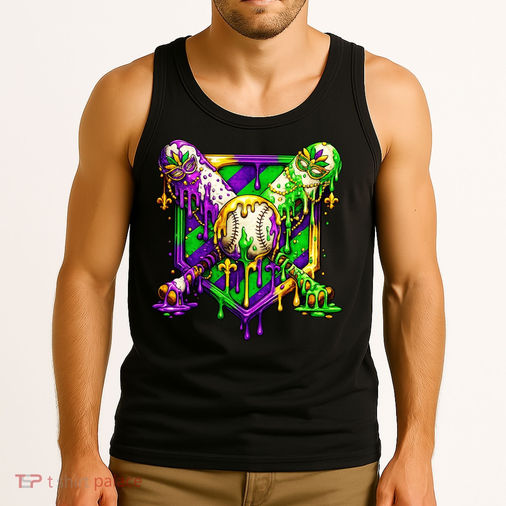 Mardi Gras Baseball Bat Ice Cream Drip Tank Top
