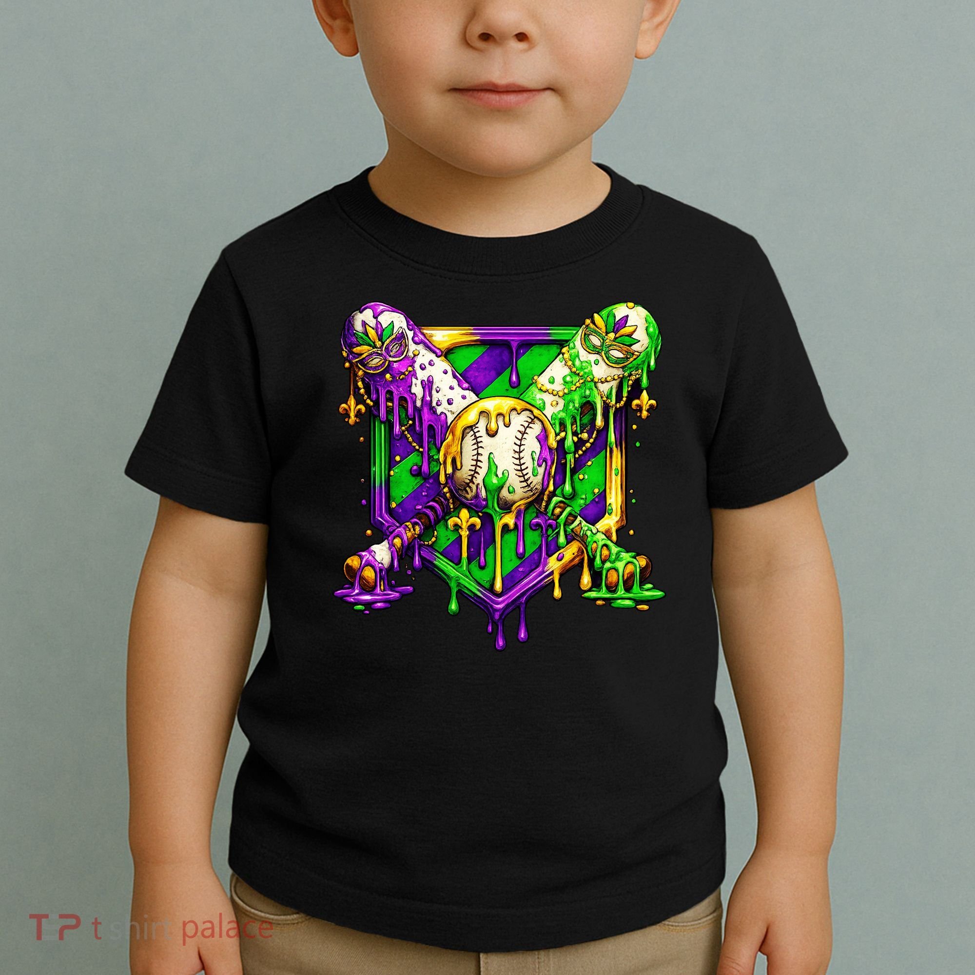 Mardi Gras Baseball Bat Ice Cream Drip Toddler T-Shirt