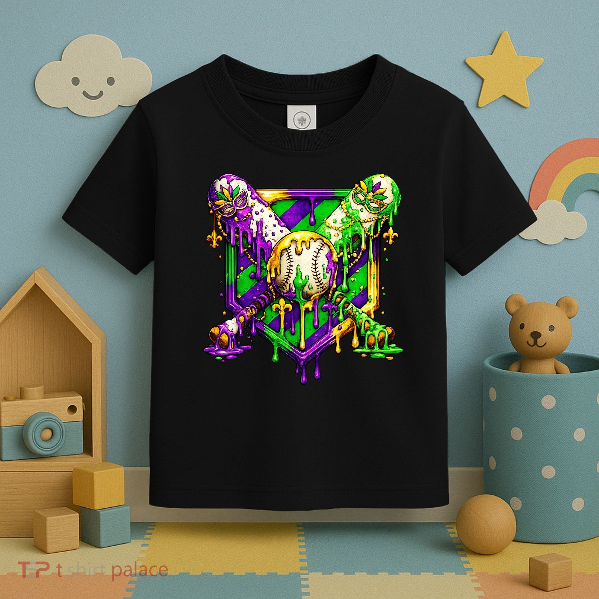 Mardi Gras Baseball Bat Ice Cream Drip Toddler T-Shirt