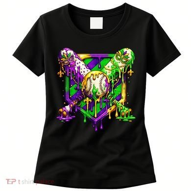 Mardi Gras Baseball Bat Ice Cream Drip Women's T-Shirt