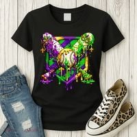 Mardi Gras Baseball Bat Ice Cream Drip Women's T-Shirt thumb 3