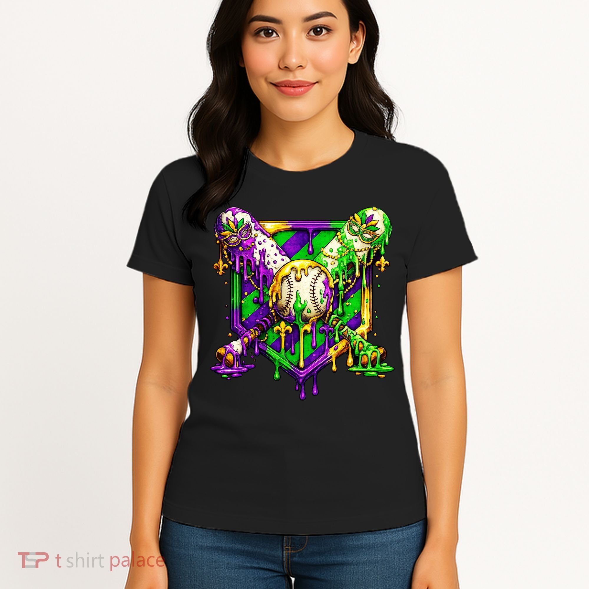 Mardi Gras Baseball Bat Ice Cream Drip Women's T-Shirt