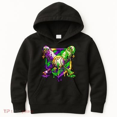 Mardi Gras Baseball Bat Ice Cream Drip Kids Hoodie
