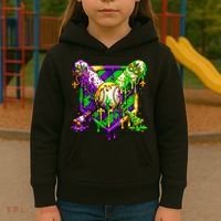 Mardi Gras Baseball Bat Ice Cream Drip Kids Hoodie thumb 3