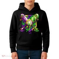 Mardi Gras Baseball Bat Ice Cream Drip Kids Hoodie thumb 4