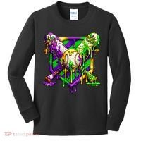 Mardi Gras Baseball Bat Ice Cream Drip Kids Long Sleeve Shirt thumb 0