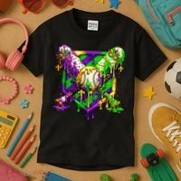 Mardi Gras Baseball Bat Ice Cream Drip Kids T-Shirt thumb 3