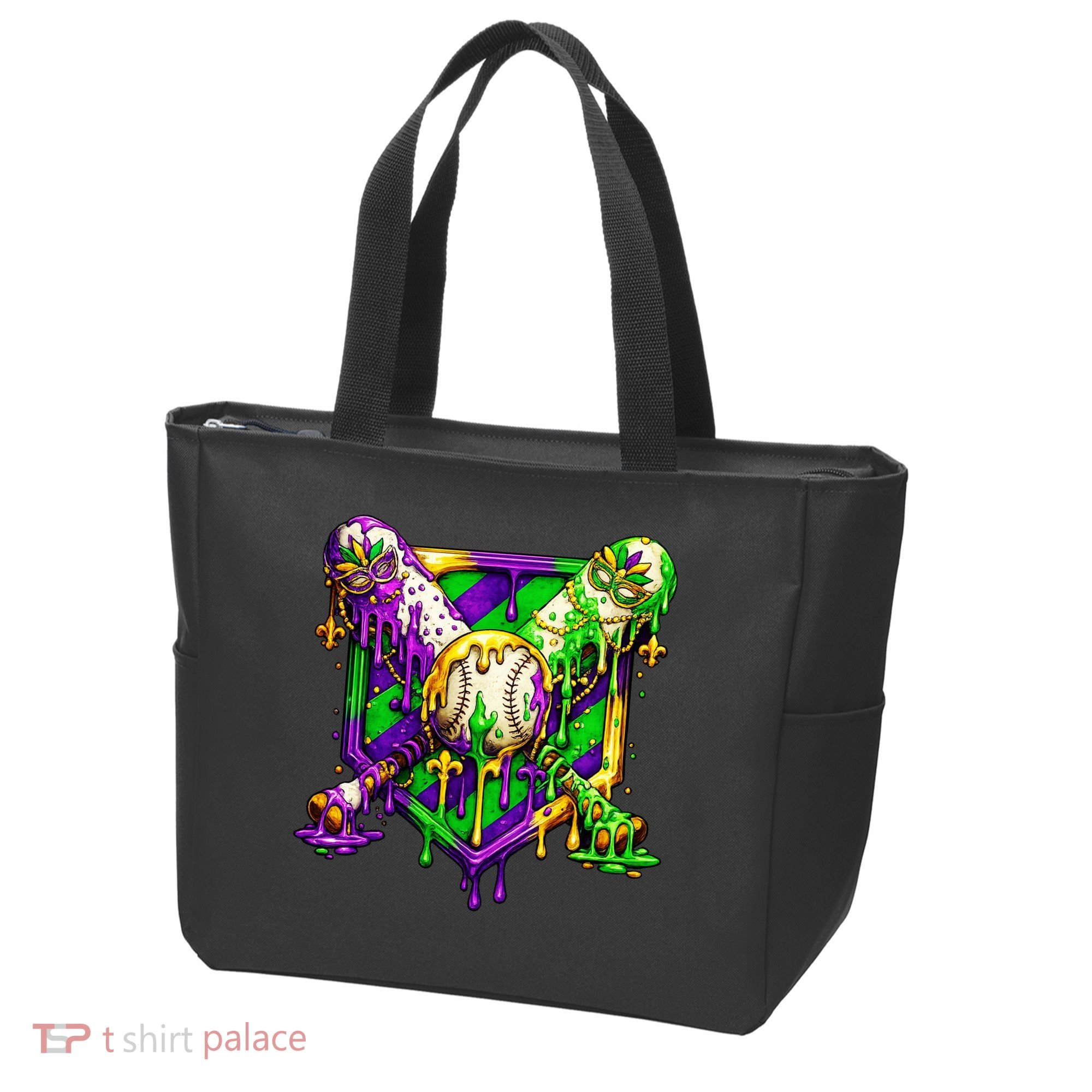 Mardi Gras Baseball Bat Ice Cream Drip Tote Bag