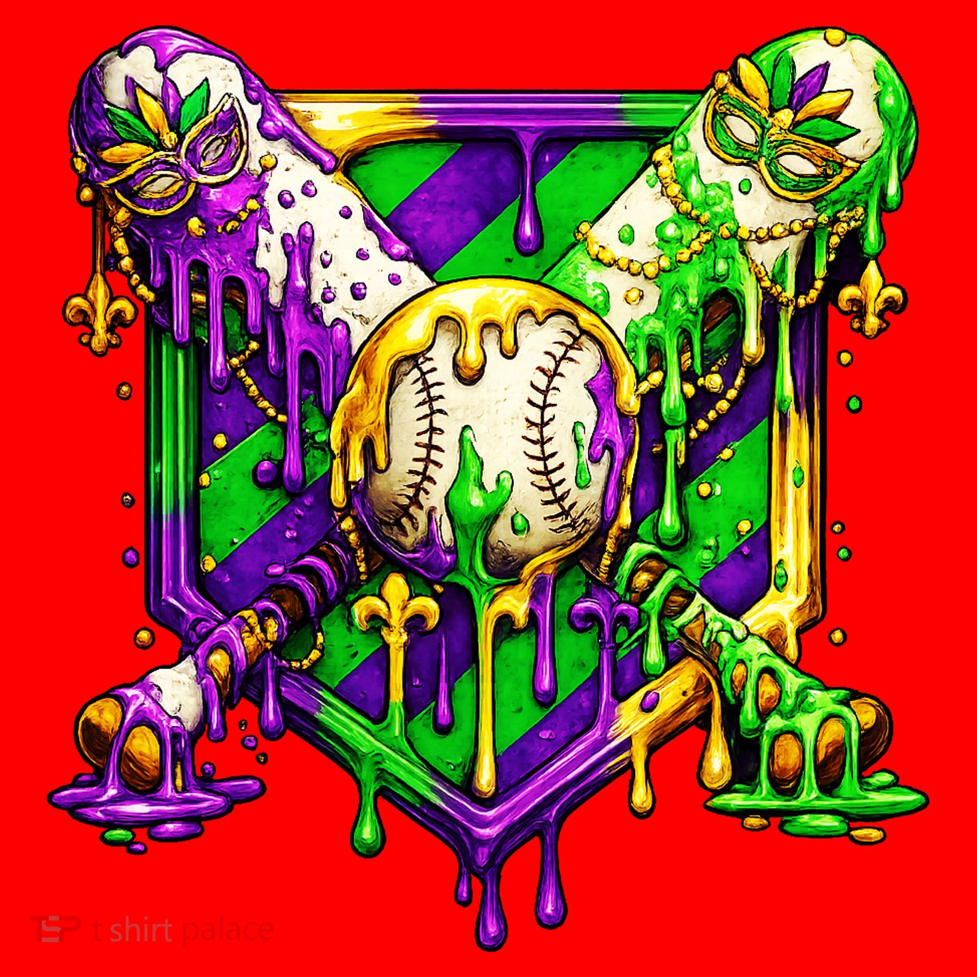 Mardi Gras Baseball Bat Ice Cream Drip Santa Hat