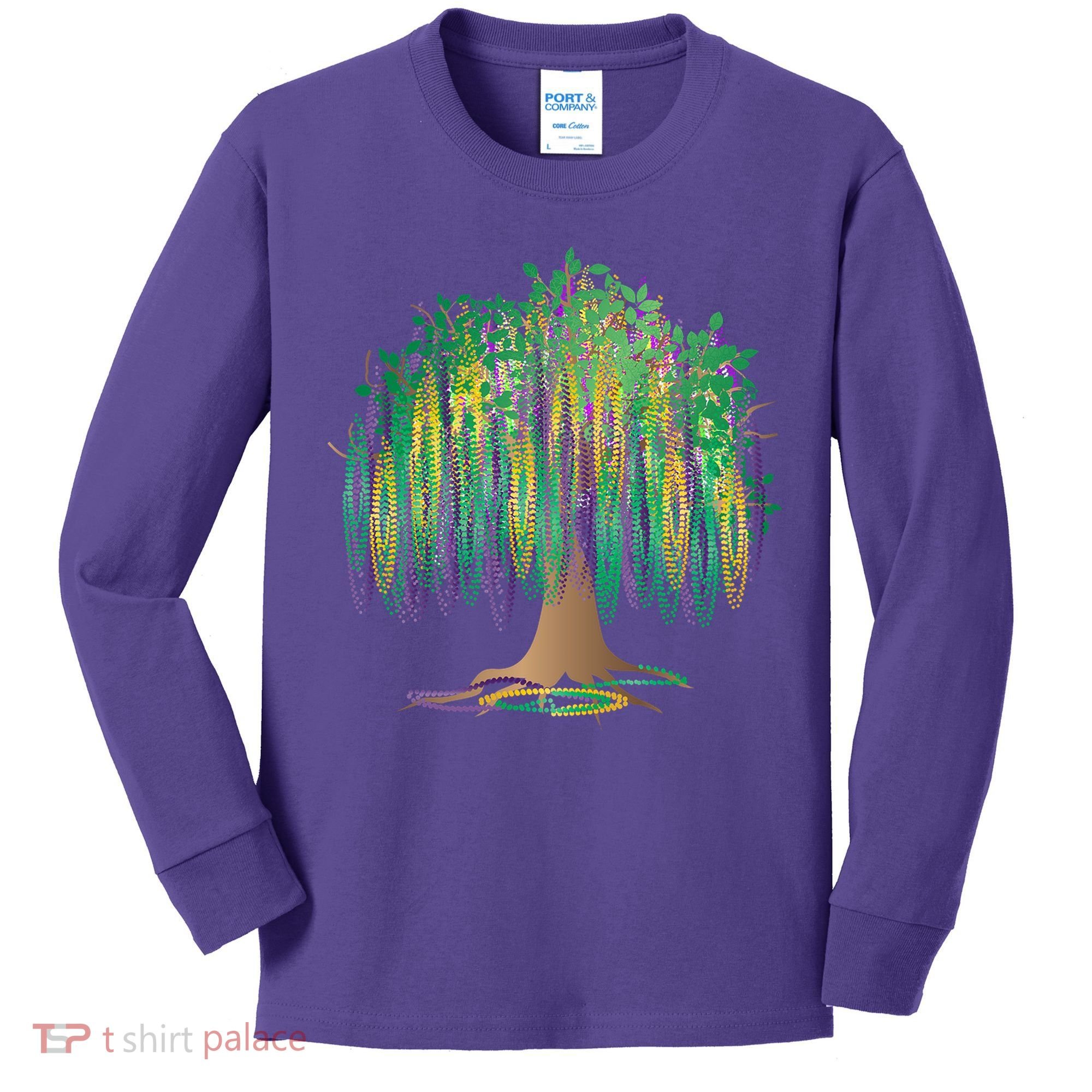 Mardi Gras Beaded Tree Kids Long Sleeve Shirt