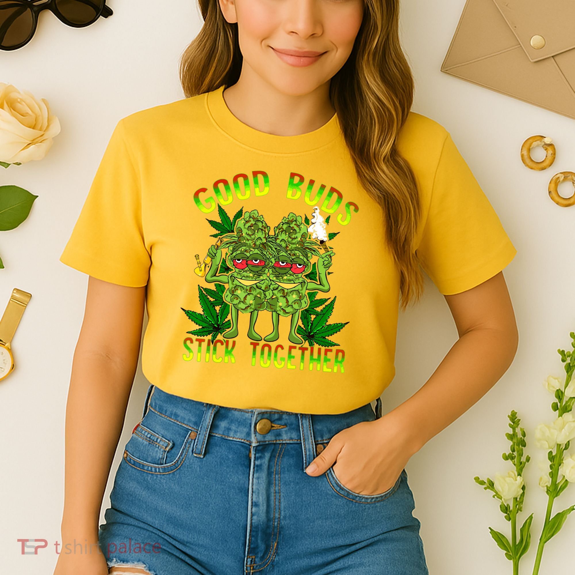 Marijuana Good Buds Stick Together Couples 420 Weed Cannabis Comfort Colors Boxy T-Shirt