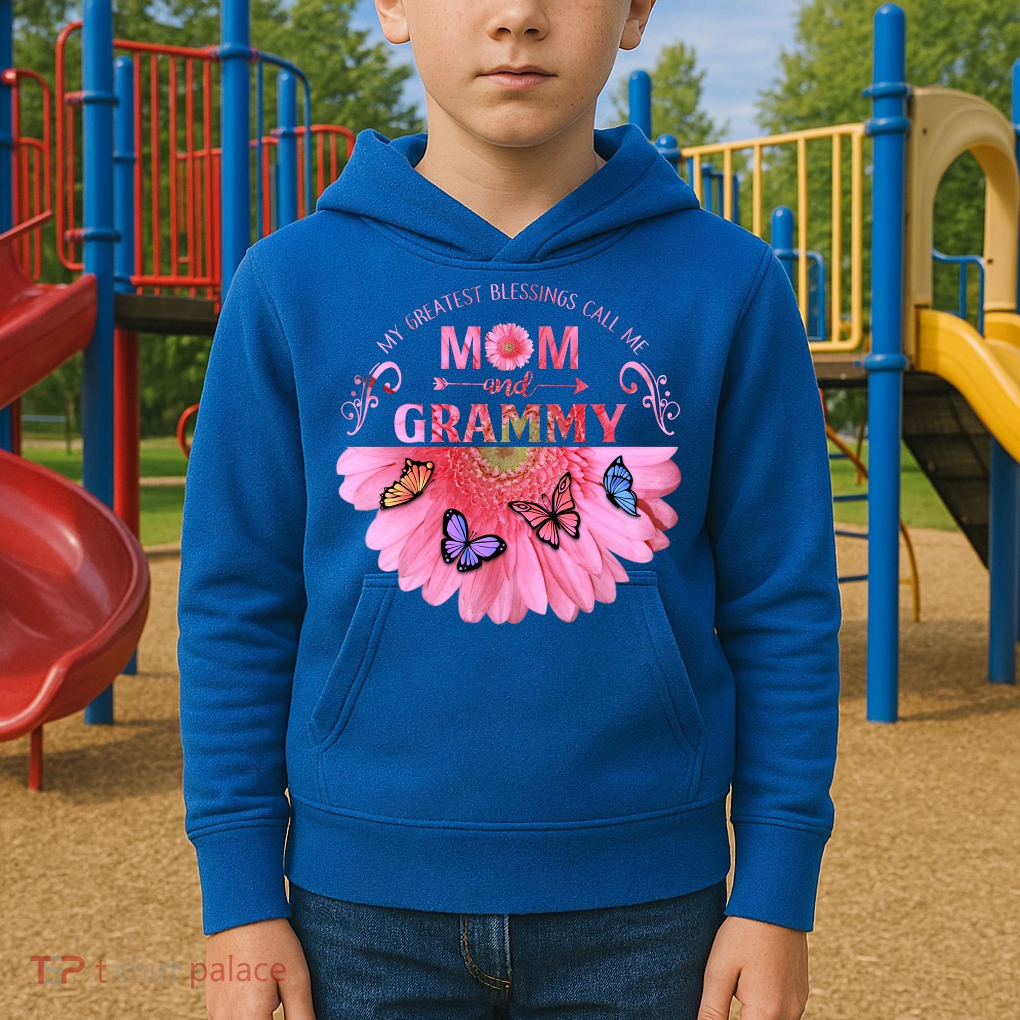 My Greatest Blessings Call Me Mom And Grammy Flower Gift Kids Hoodie