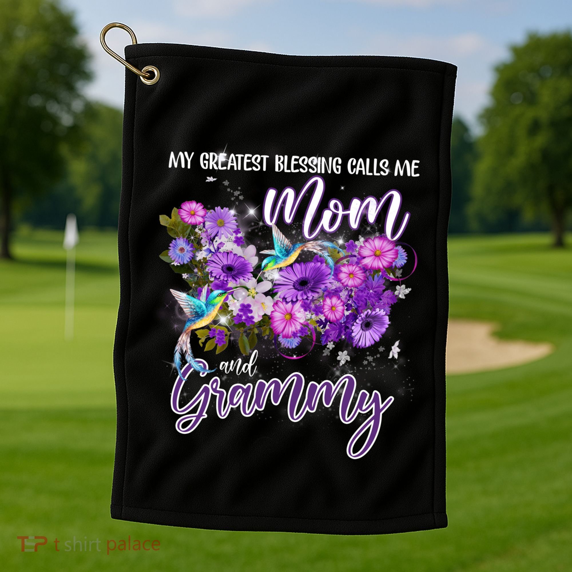 My Greatest Blessing Calls Me Mom And Grammy Hummingbirds Gift Golf Towel