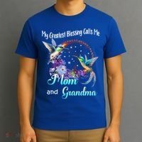 My Greatest Blessing Calls Me Mom And Grandma Hummingbird Funny Gift T-Shirt thumb 3