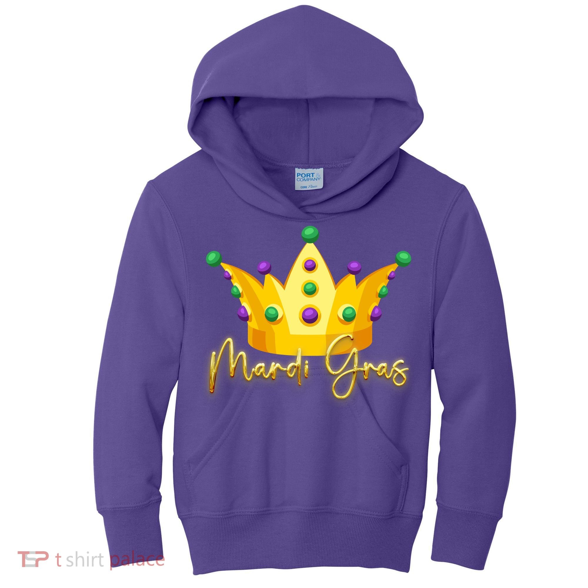 Mardi Gras Crown Celebration Kids Hoodie