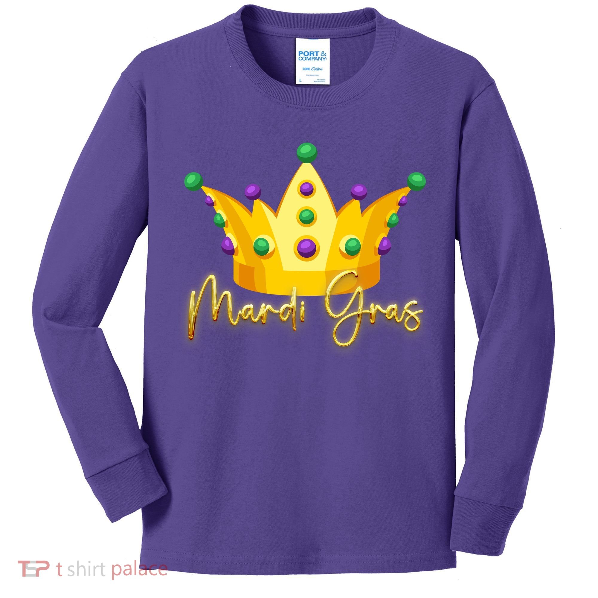 Mardi Gras Crown Celebration Kids Long Sleeve Shirt