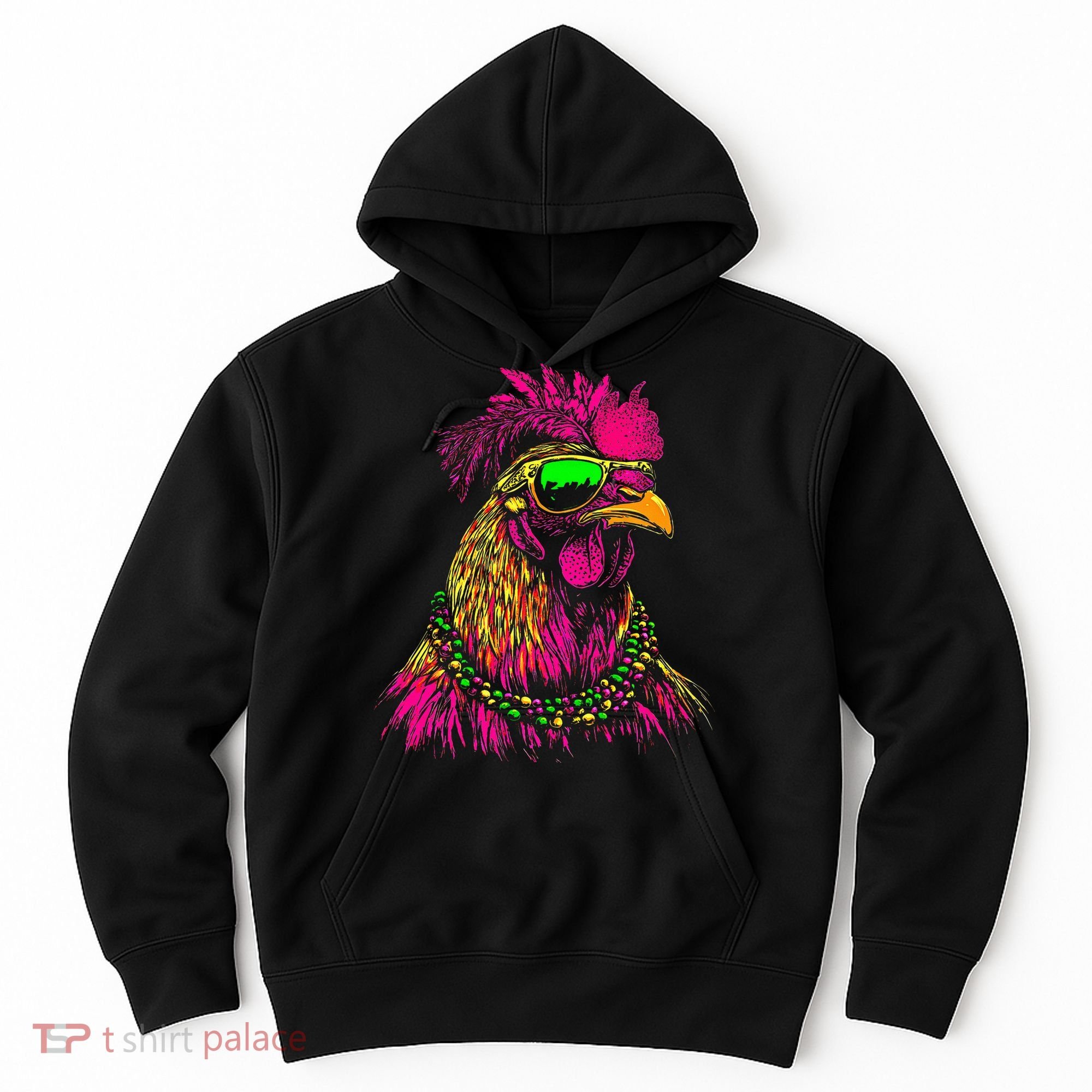 Mardi Gras Chicken Sunglasses Beads Farmer New Orleans Party Hoodie