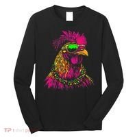 Mardi Gras Chicken Sunglasses Beads Farmer New Orleans Party Long Sleeve Shirt thumb 0
