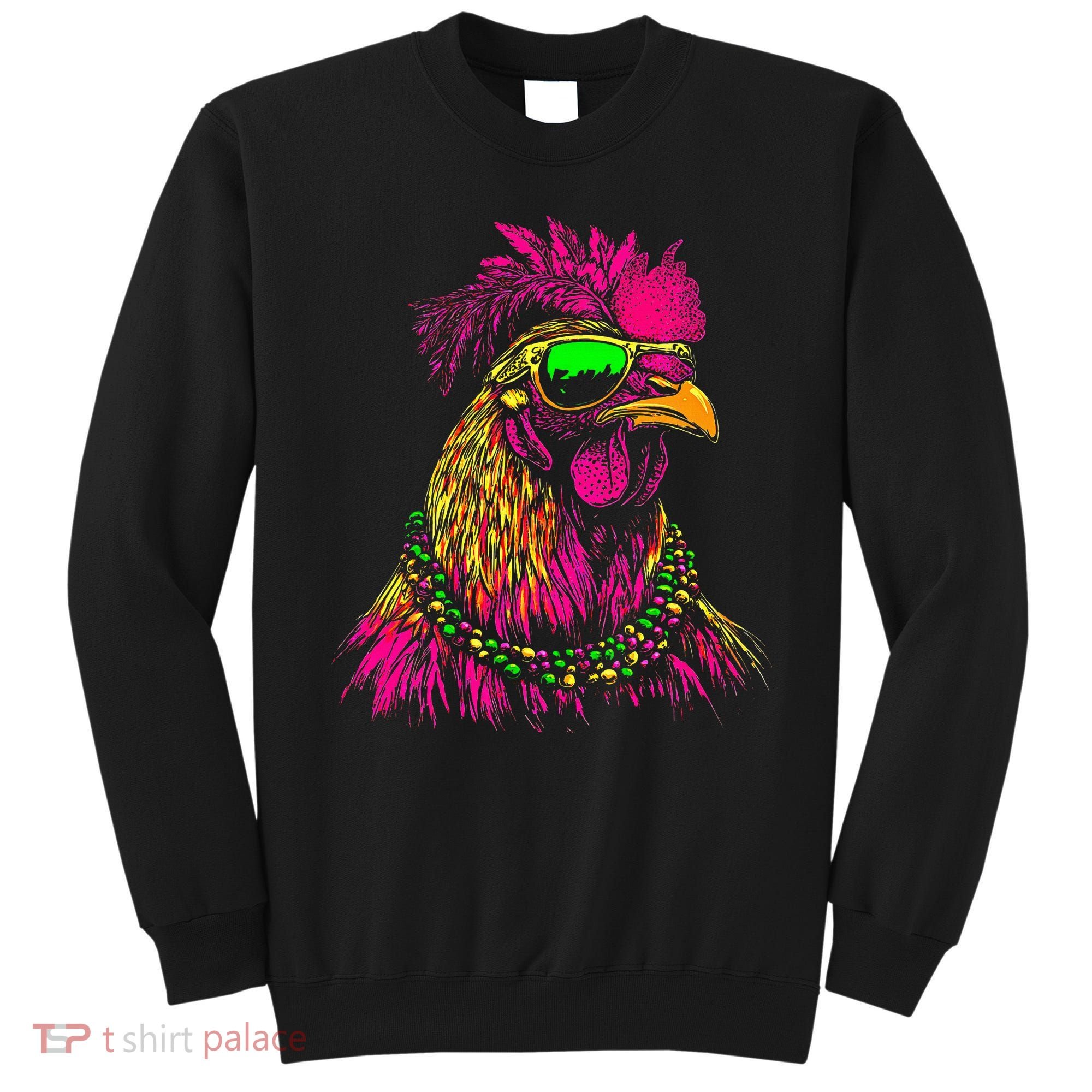 Mardi Gras Chicken Sunglasses Beads Farmer New Orleans Party Sweatshirt