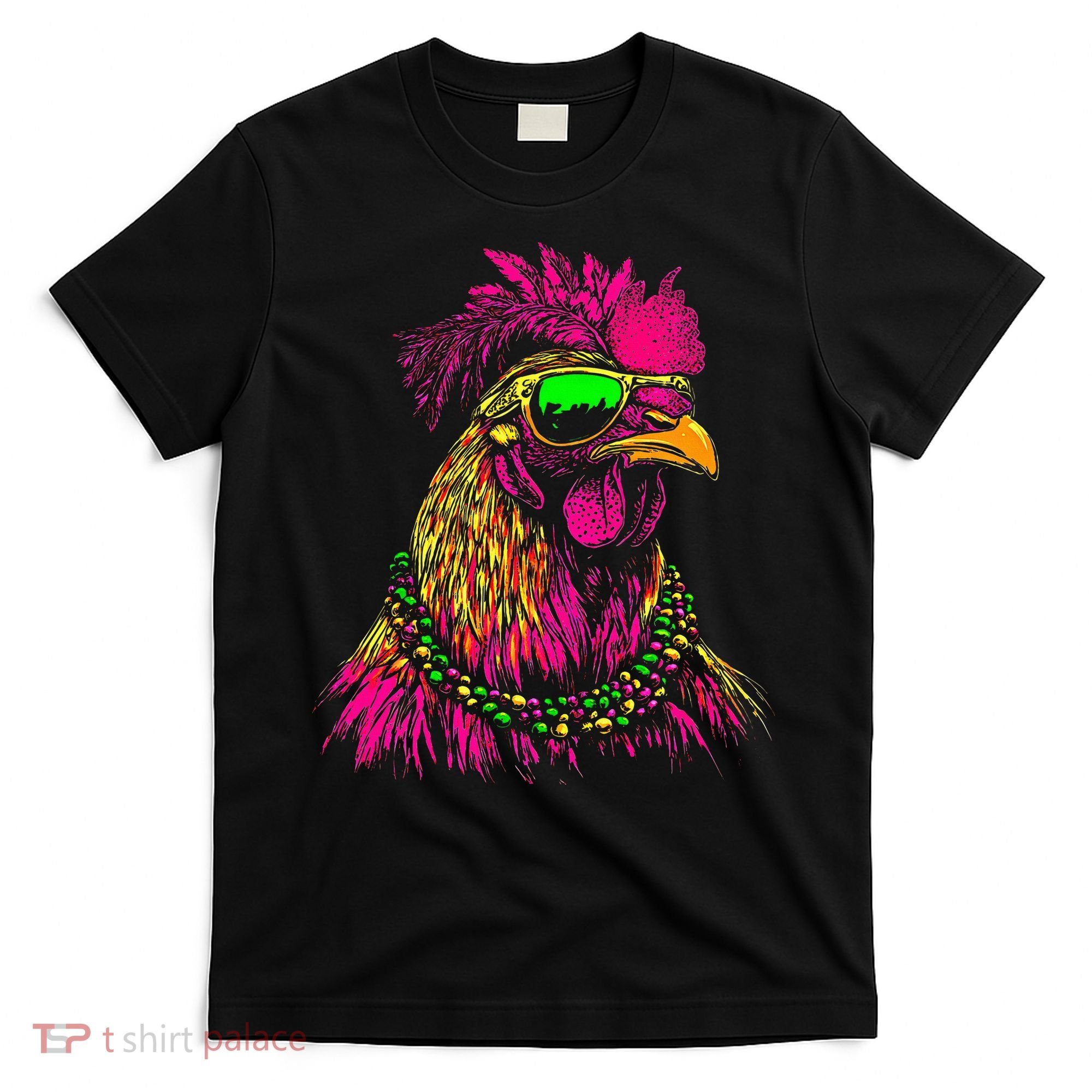 Mardi Gras Chicken Sunglasses Beads Farmer New Orleans Party T-Shirt