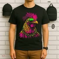 Mardi Gras Chicken Sunglasses Beads Farmer New Orleans Party T-Shirt thumb 6