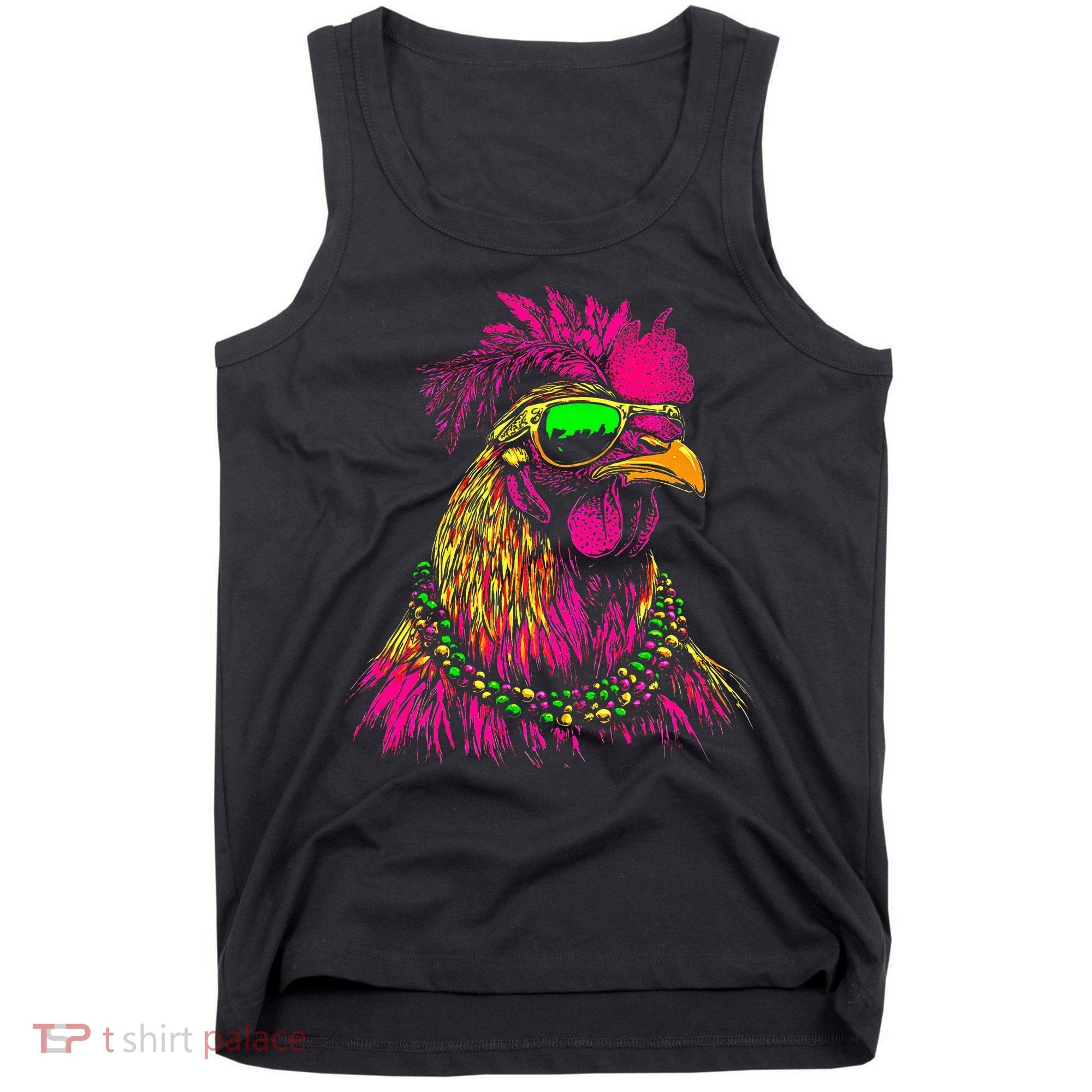 Mardi Gras Chicken Sunglasses Beads Farmer New Orleans Party Tank Top