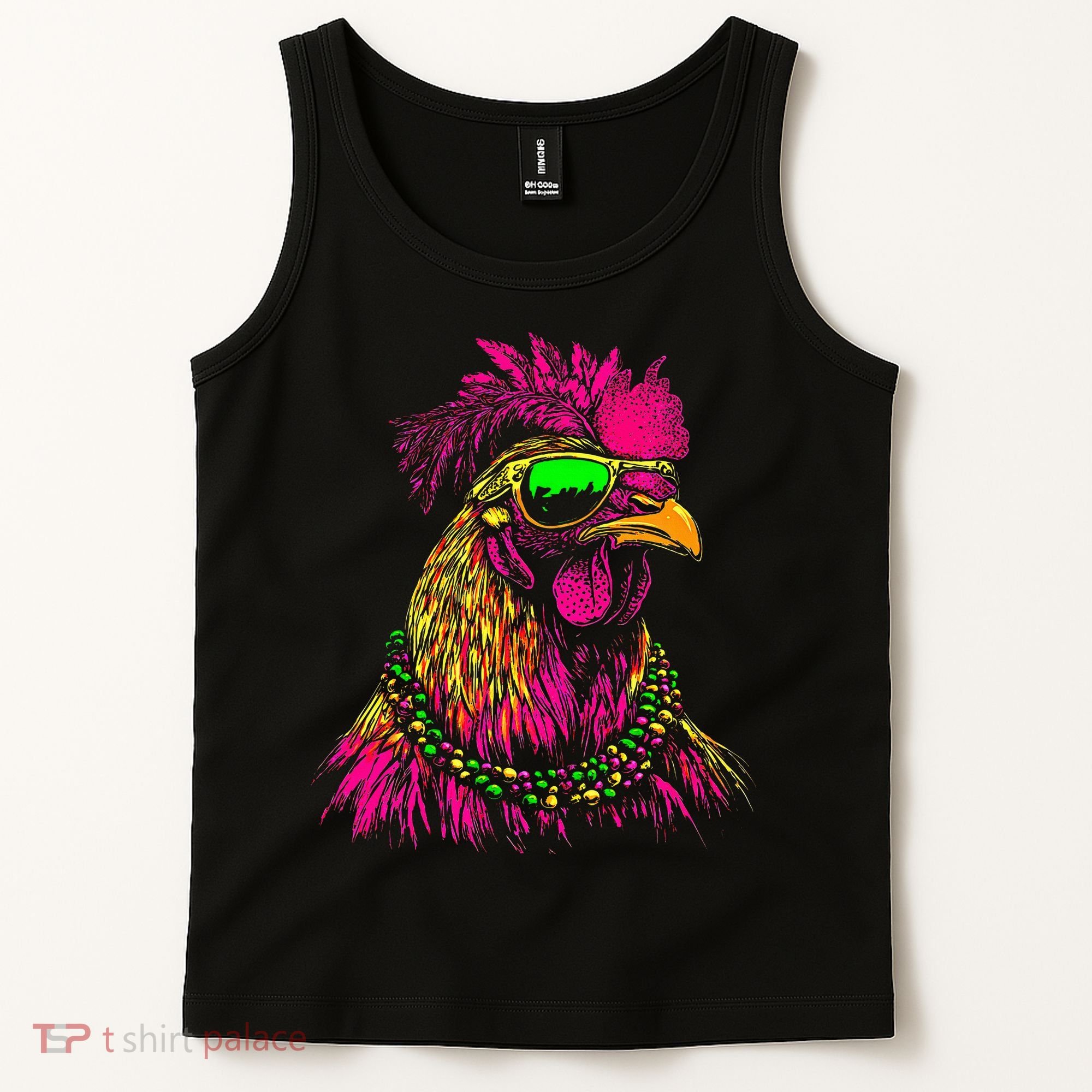 Mardi Gras Chicken Sunglasses Beads Farmer New Orleans Party Tank Top