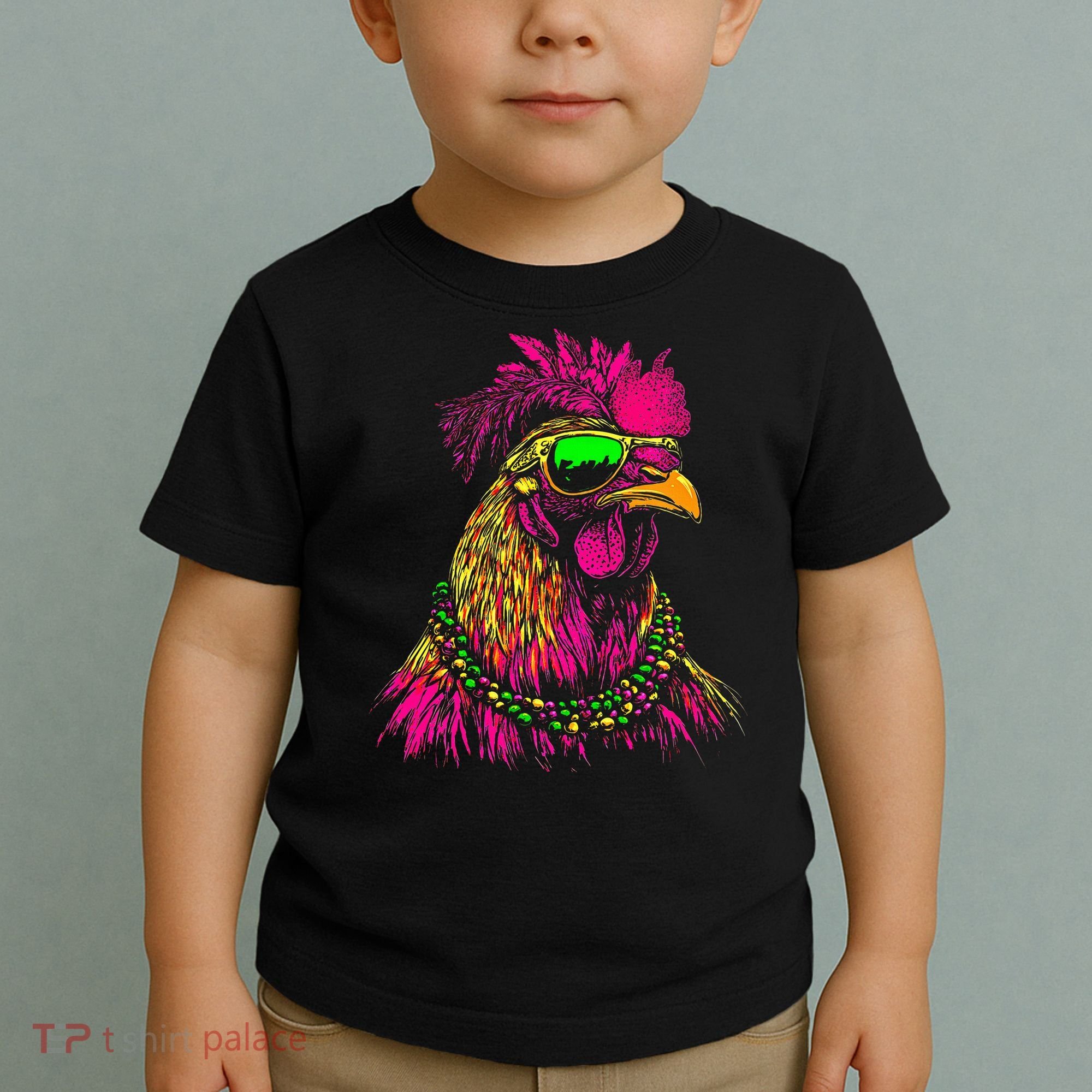 Mardi Gras Chicken Sunglasses Beads Farmer New Orleans Party Toddler T-Shirt