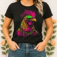 Mardi Gras Chicken Sunglasses Beads Farmer New Orleans Party Women's T-Shirt thumb 2