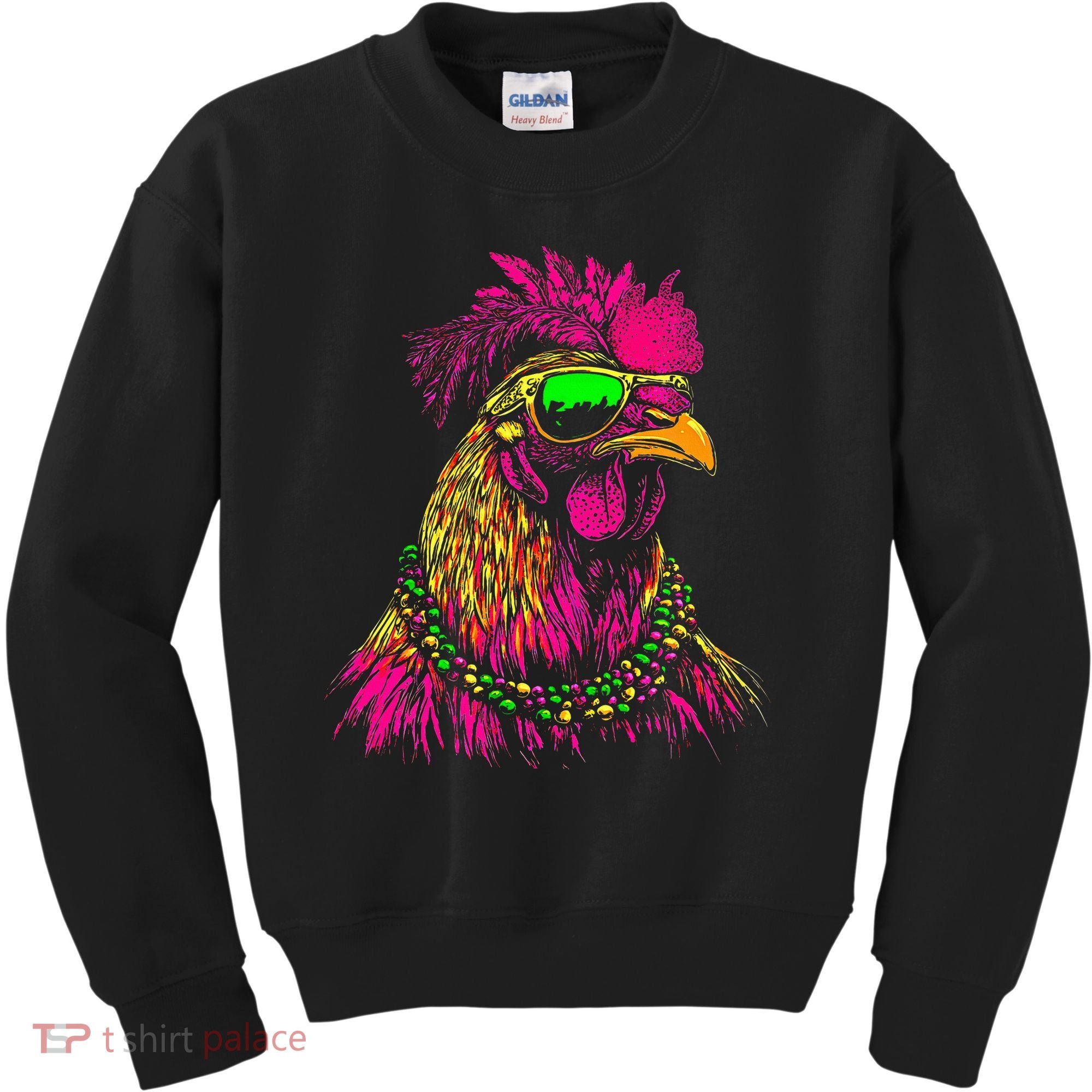 Mardi Gras Chicken Sunglasses Beads Farmer New Orleans Party Kids Sweatshirt