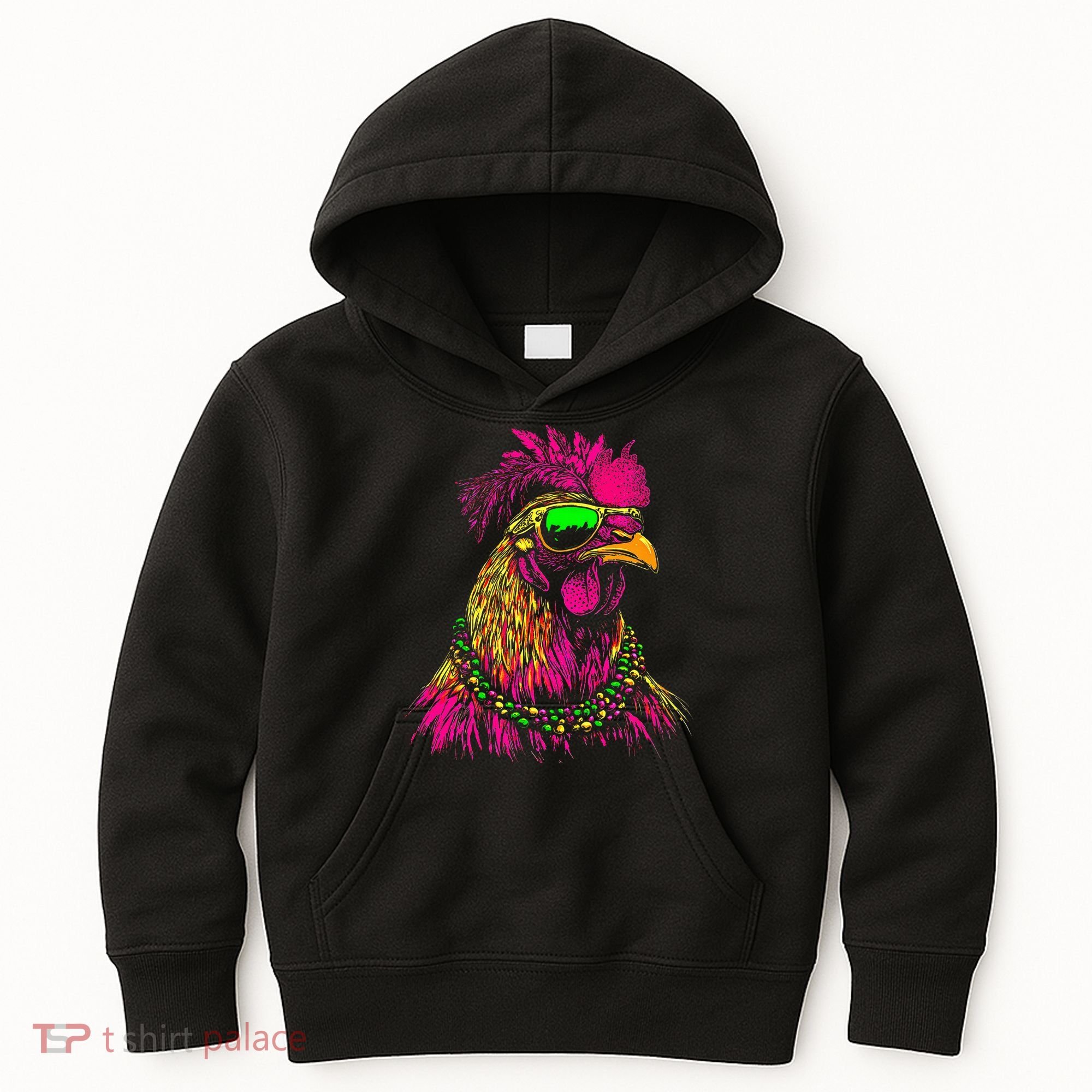 Mardi Gras Chicken Sunglasses Beads Farmer New Orleans Party Kids Hoodie