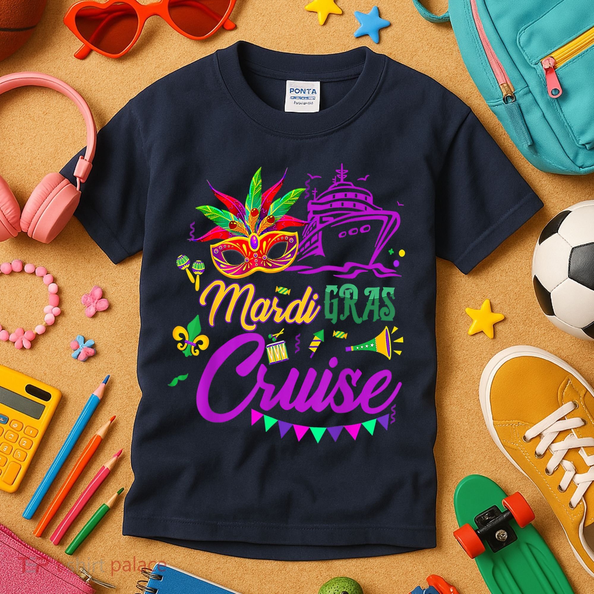 Mardi Gras Cruise Cruising Mask Cruise Ship Party Costume Kids T-Shirt