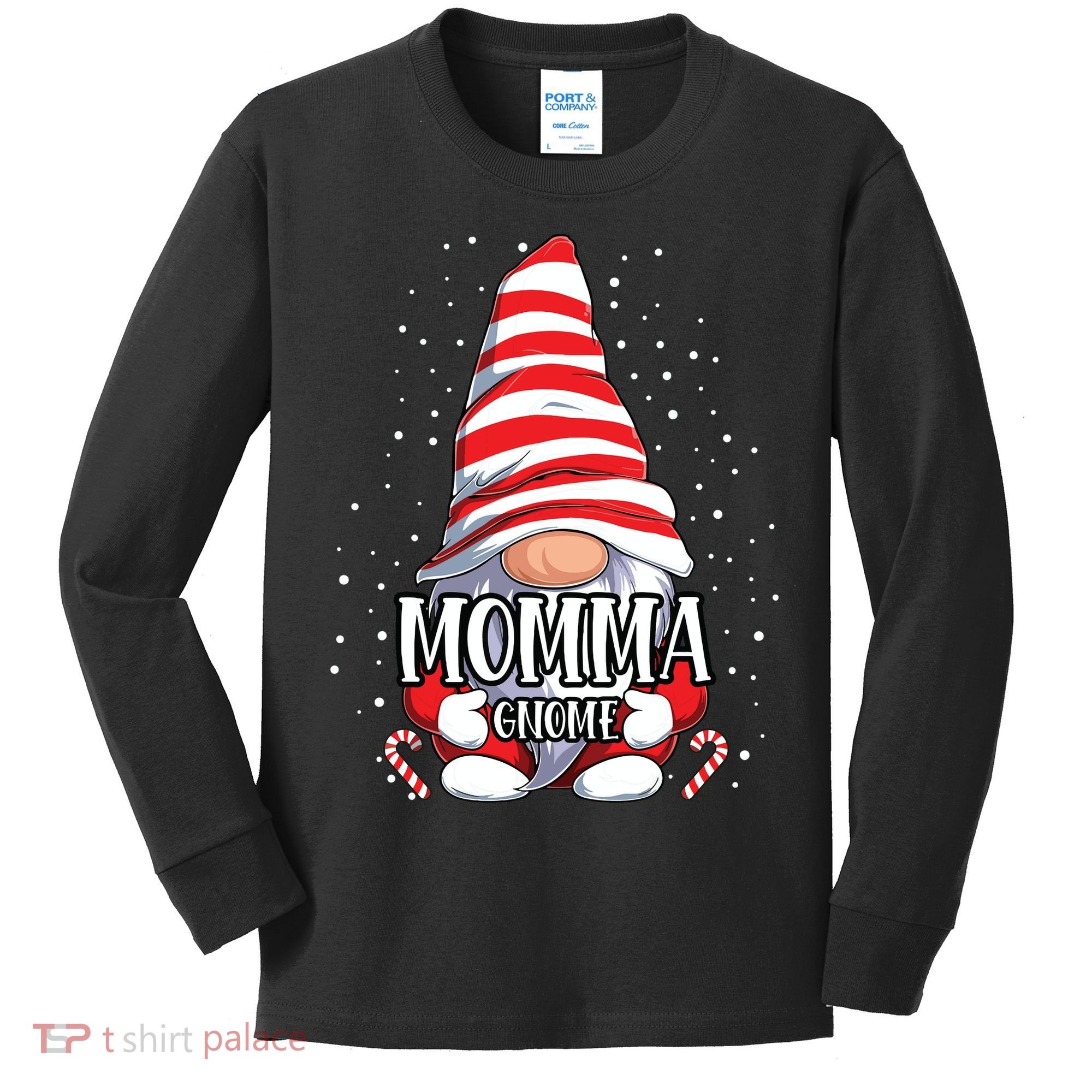 Momma Gnome Christmas Pajamas Matching Family Group Kids Long Sleeve Shirt