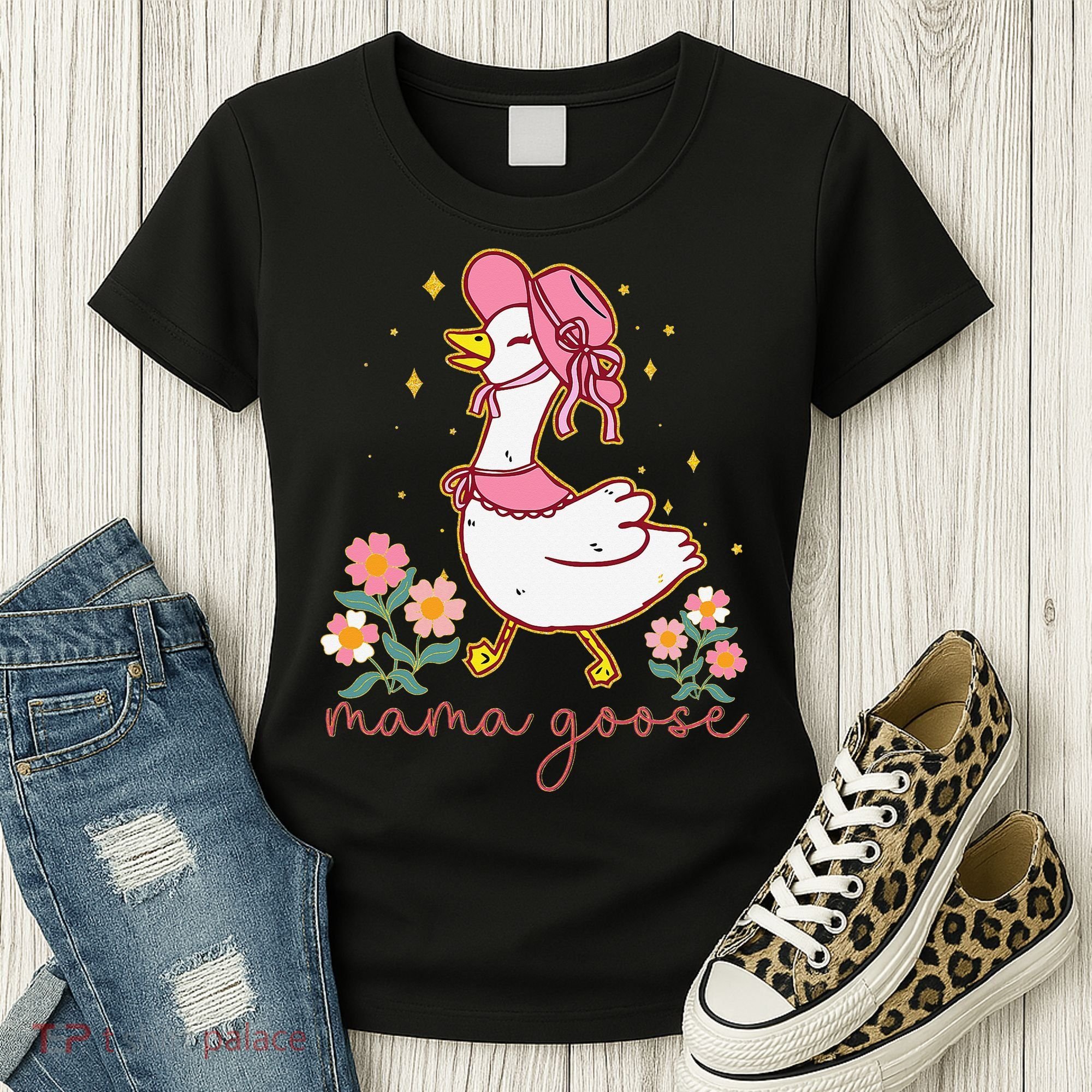 Mama Goose Coquette Bow Funny Mom Goose Mothers Day Women's T-Shirt