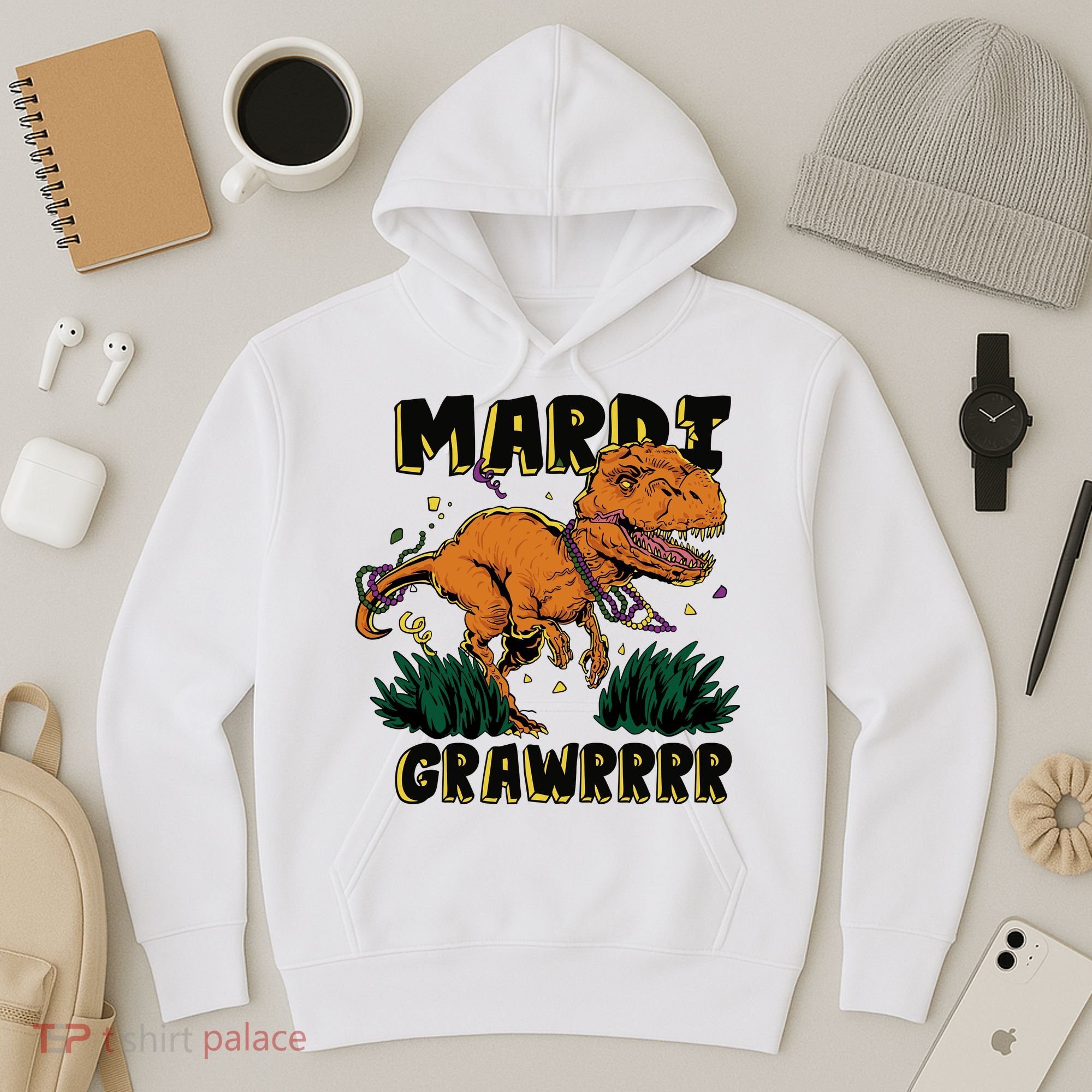 Mardi Gras Dinosaur Celebration Hoodie
