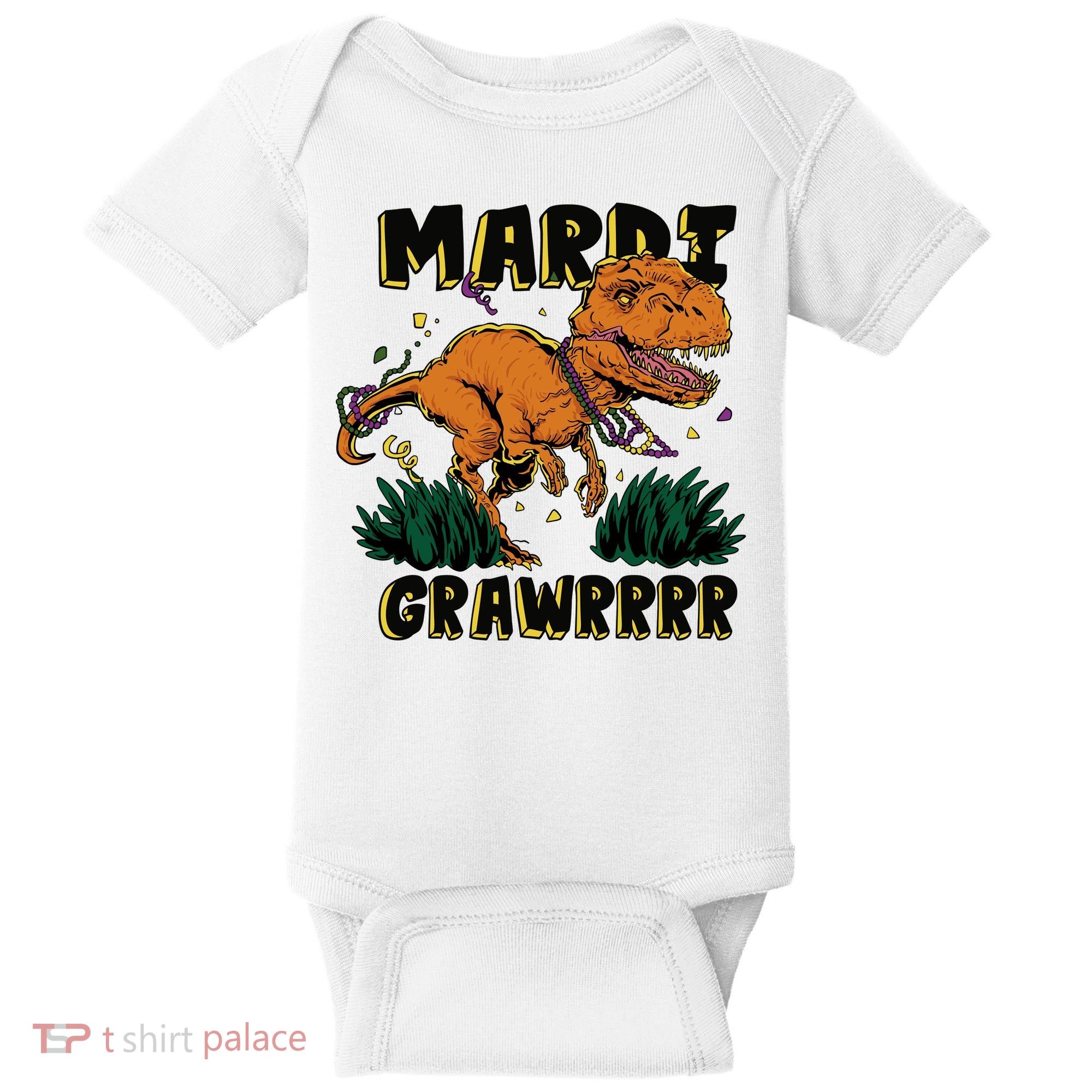 Mardi Gras Dinosaur Celebration Baby Bodysuit