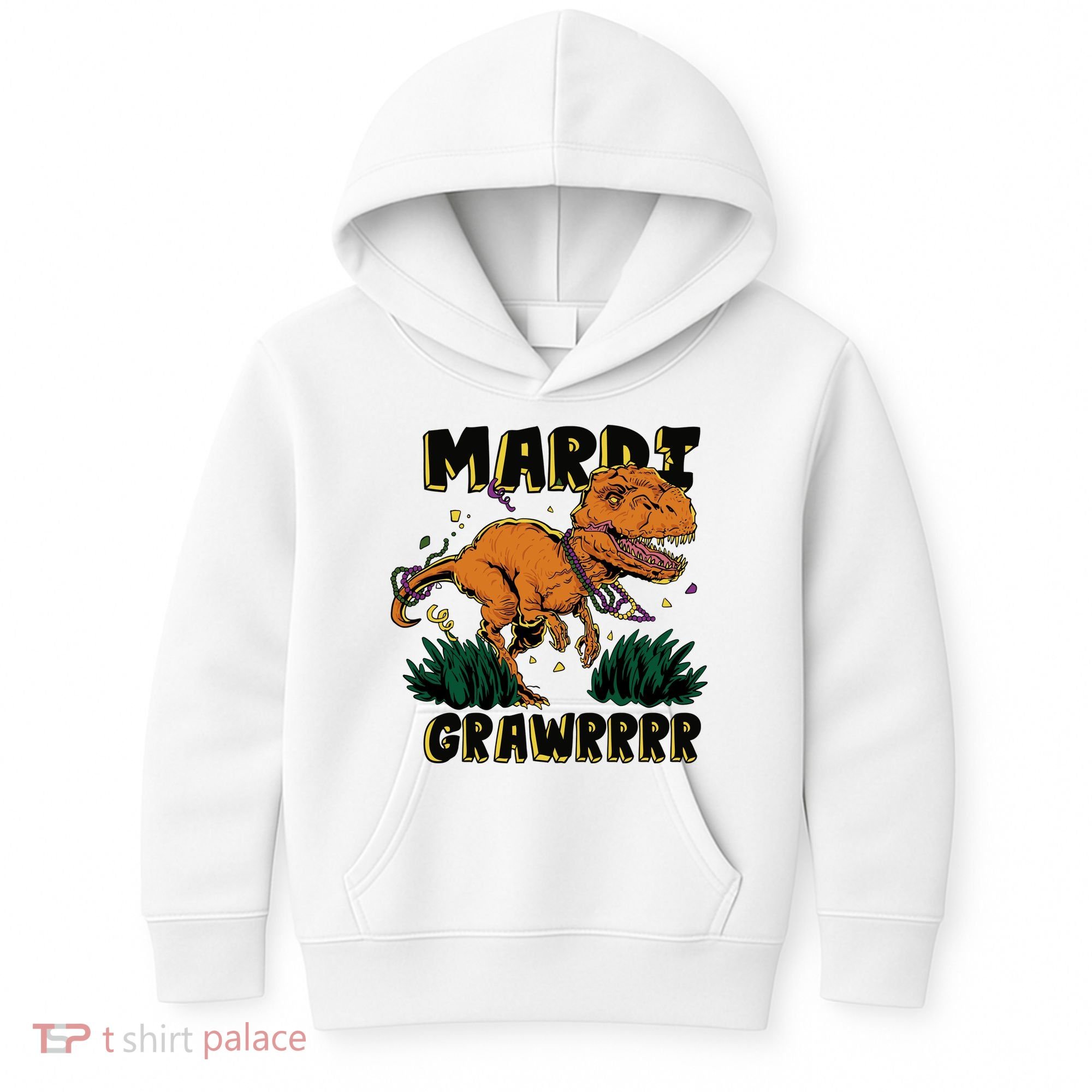 Mardi Gras Dinosaur Celebration Kids Hoodie