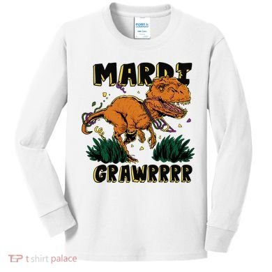 Mardi Gras Dinosaur Celebration Kids Long Sleeve Shirt