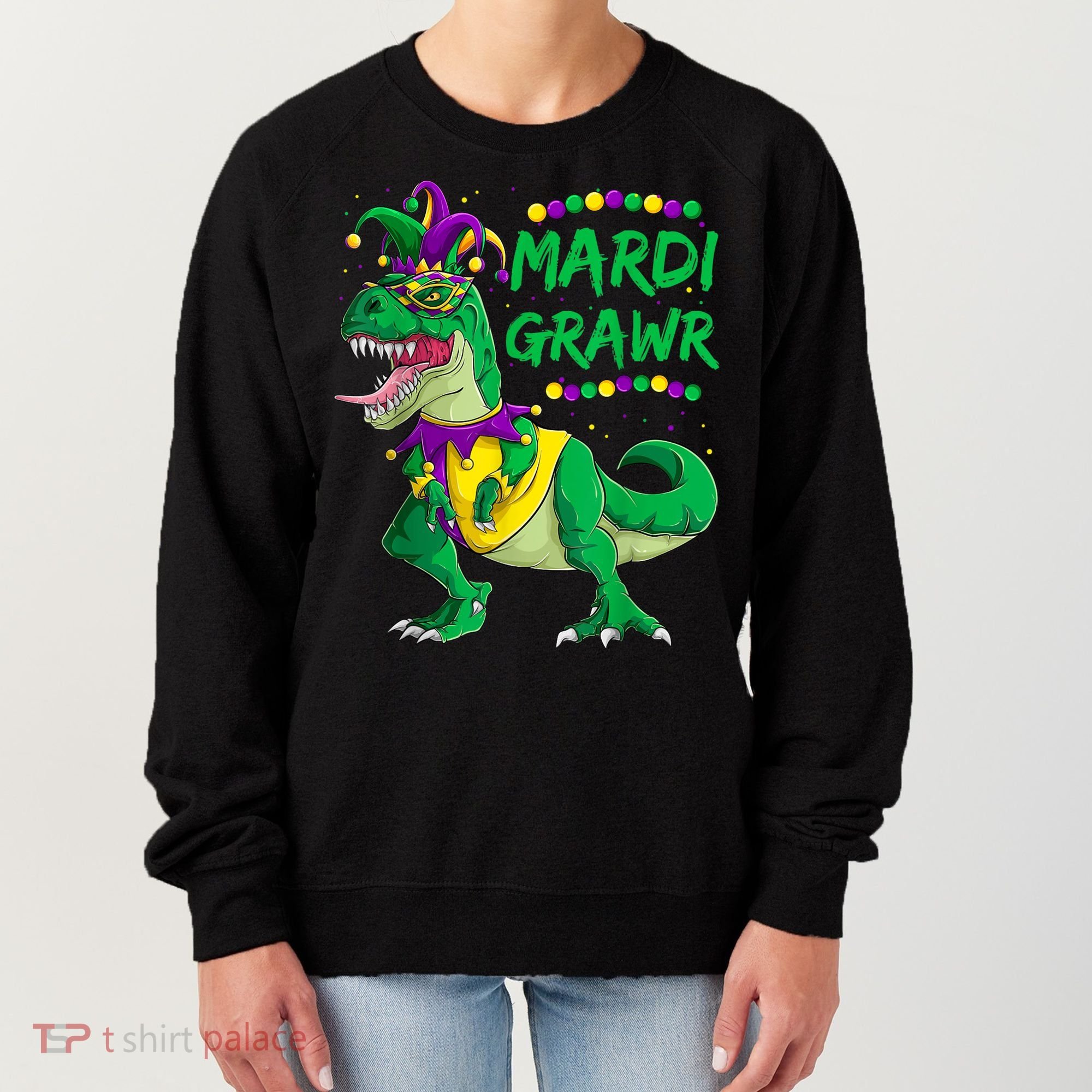 Mardi Grawr Dino Jester Outfit, Mardi Gras T Rex Kids Boys Women's Sweatshirt