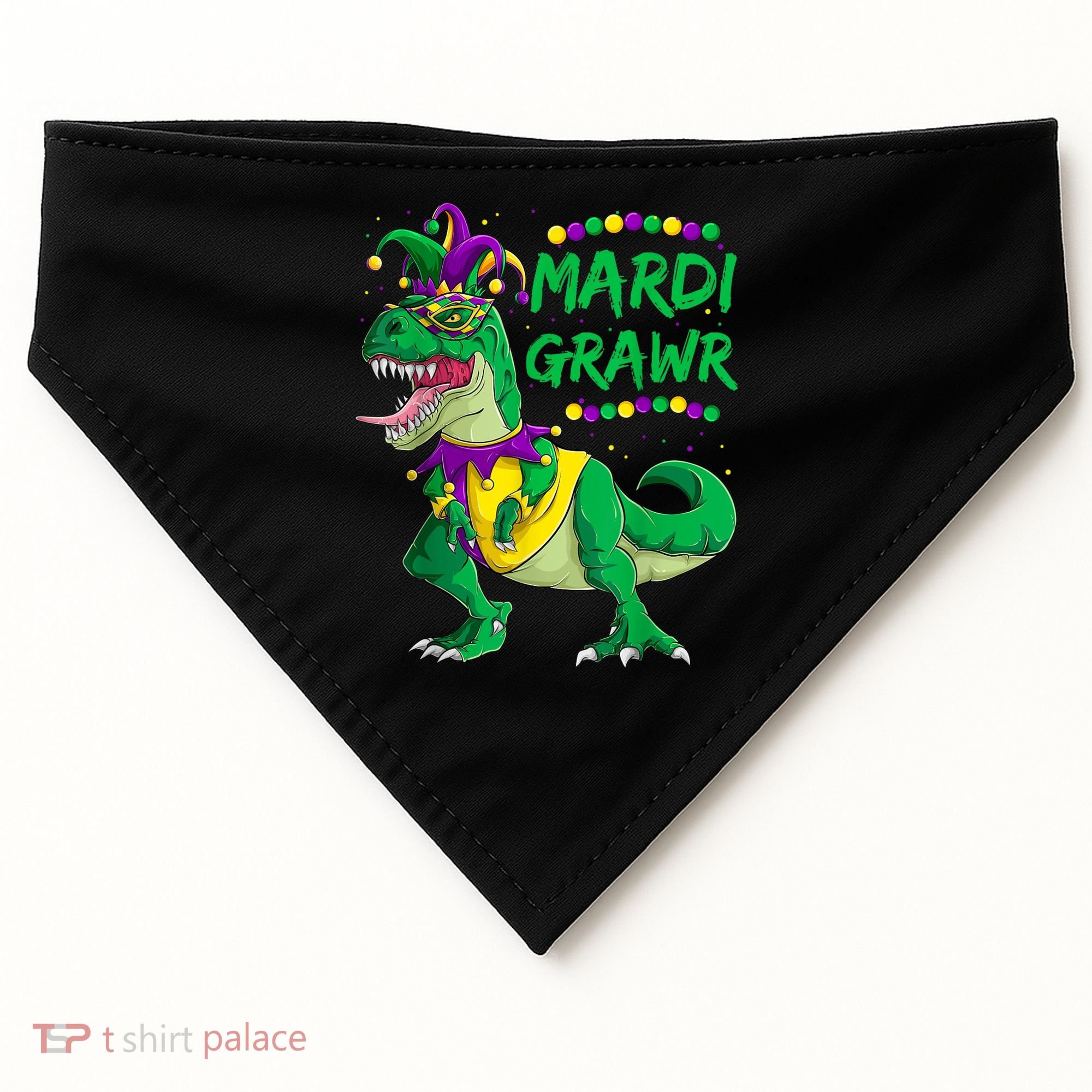 Mardi Grawr Dino Jester Outfit, Mardi Gras T Rex Kids Boys USA-Made Doggie Bandana