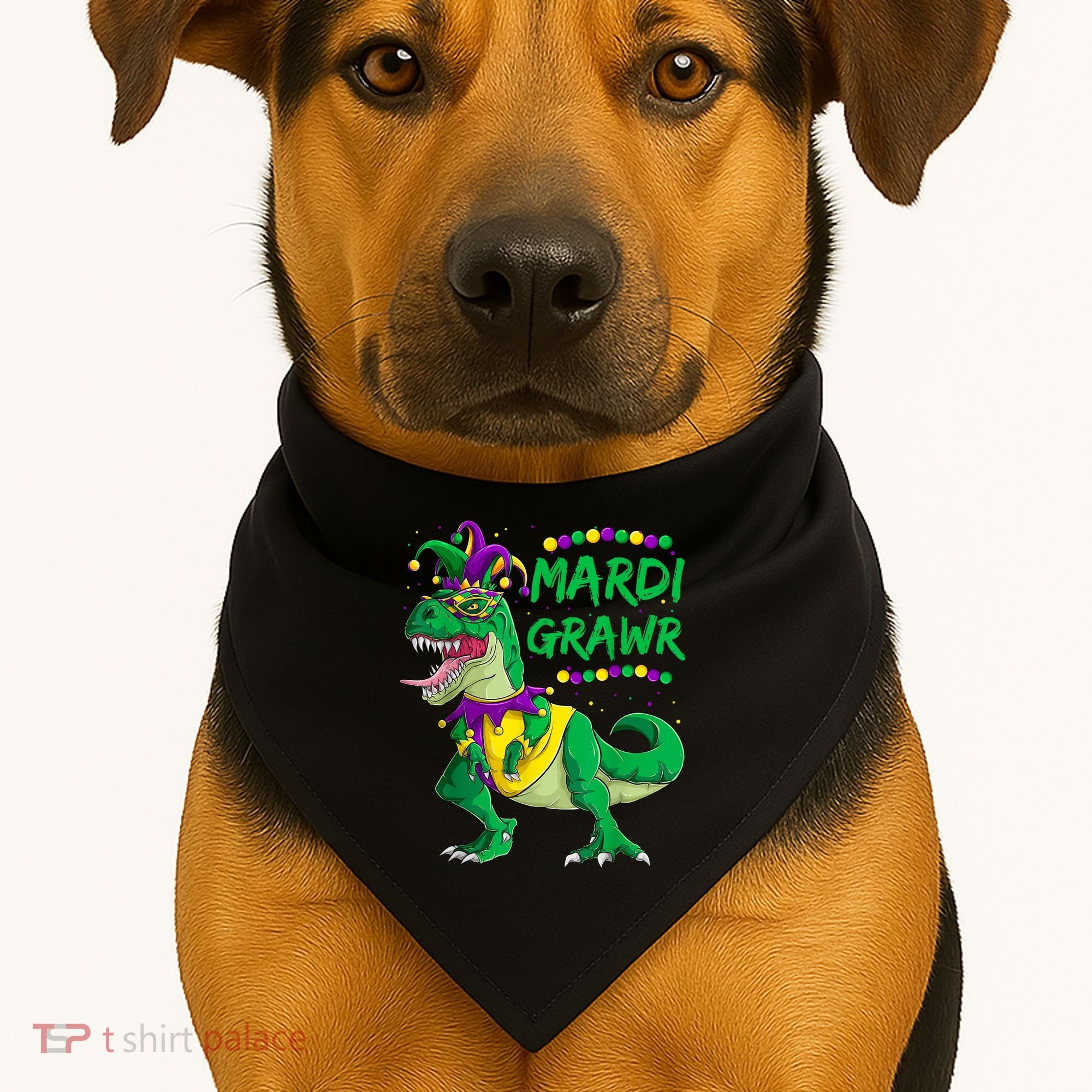 Mardi Grawr Dino Jester Outfit, Mardi Gras T Rex Kids Boys USA-Made Doggie Bandana