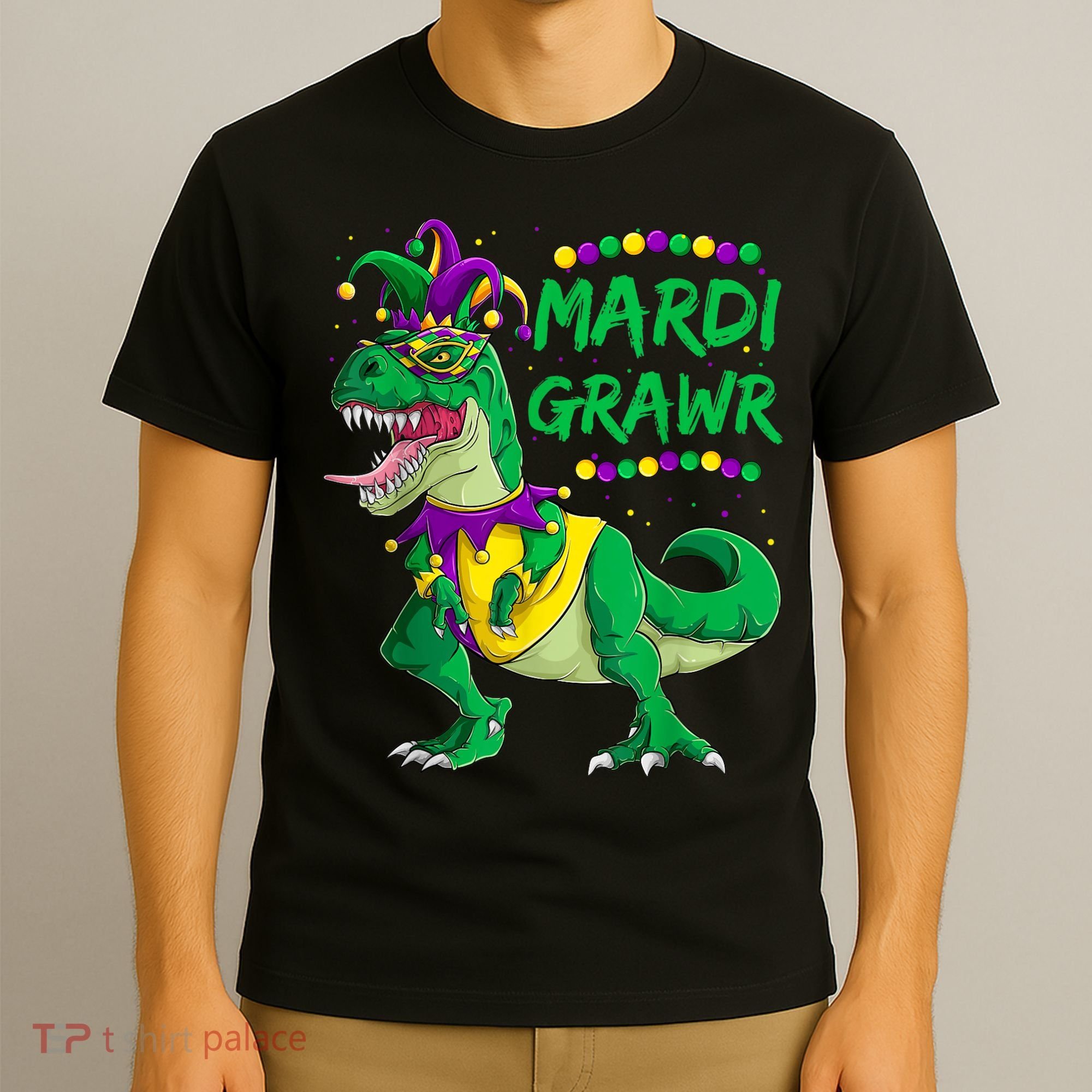 Mardi Grawr Dino Jester Outfit, Mardi Gras T Rex Kids Boys T-Shirt