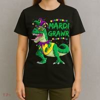 Mardi Grawr Dino Jester Outfit, Mardi Gras T Rex Kids Boys T-Shirt thumb 4