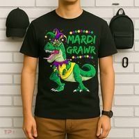 Mardi Grawr Dino Jester Outfit, Mardi Gras T Rex Kids Boys T-Shirt thumb 6
