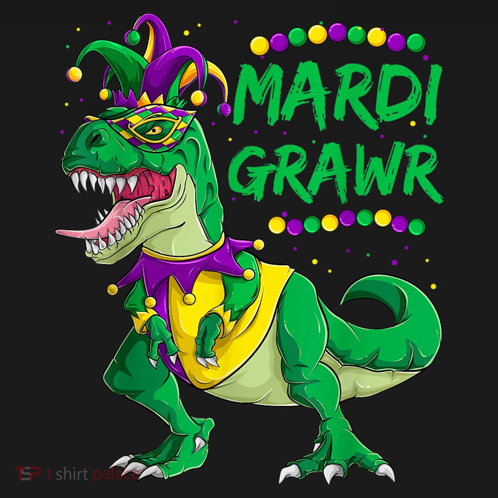 Mardi Grawr Dino Jester Outfit, Mardi Gras T Rex Kids Boys Coaster
