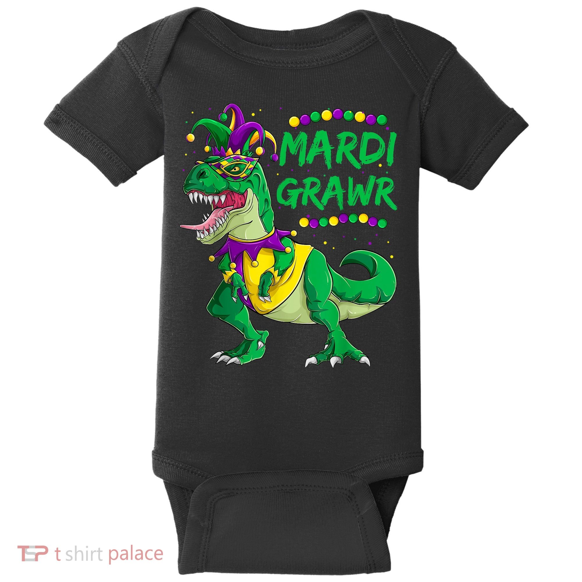 Mardi Grawr Dino Jester Outfit, Mardi Gras T Rex Kids Boys Baby Bodysuit