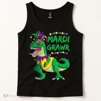 Mardi Grawr Dino Jester Outfit, Mardi Gras T Rex Kids Boys Tank Top thumb 2