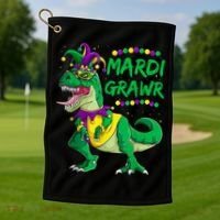 Mardi Grawr Dino Jester Outfit, Mardi Gras T Rex Kids Boys Golf Towel thumb 1